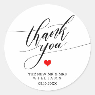 Sticker Rond Merci de calligraphie Mariage de Red Heart