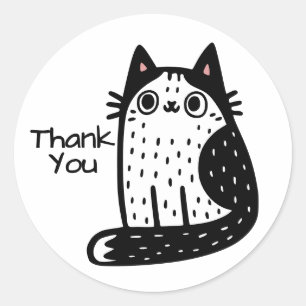 Sticker Rond Merci De Chat Noir Et Blanc Drôle