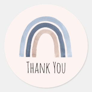 Sticker Rond Merci de conception de Boho bleu et arc-en-ciel