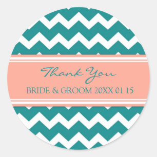 Sticker Rond Merci de corail turquoise de Chevron épousant des