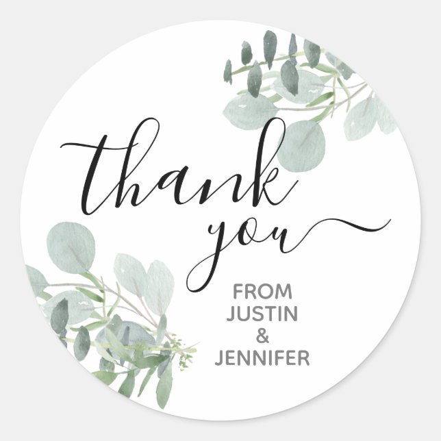 Sticker Rond Merci de couleur Mariage vert Sage (Devant)