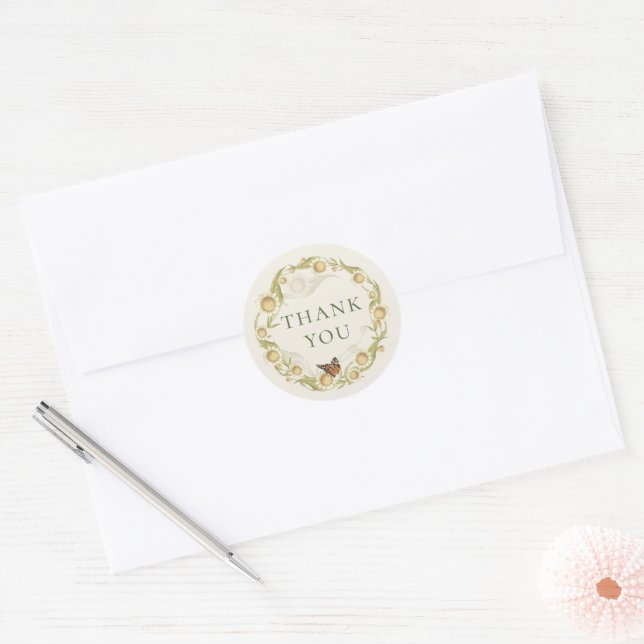 Sticker Rond Merci de couronne Fleur sauvage Daisy (Enveloppe)