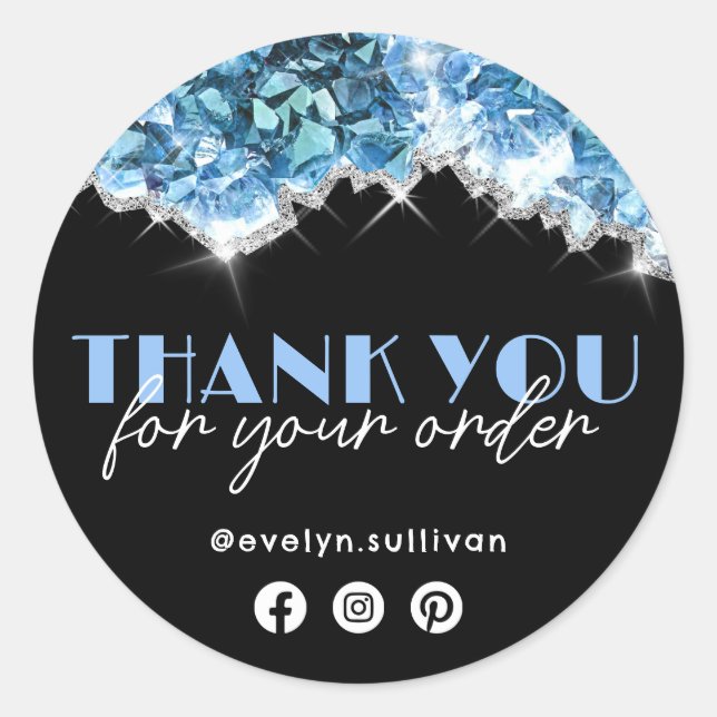 Sticker Rond Merci de cristaux bleus (Devant)