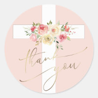 Sticker rond Merci de croix blanche classique