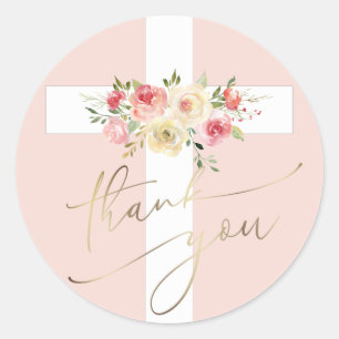 Sticker rond Merci de croix blanche classique