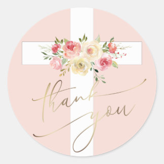Sticker rond Merci de croix blanche classique