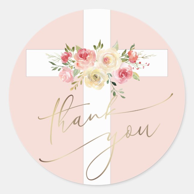 Sticker rond Merci de croix blanche classique (Devant)