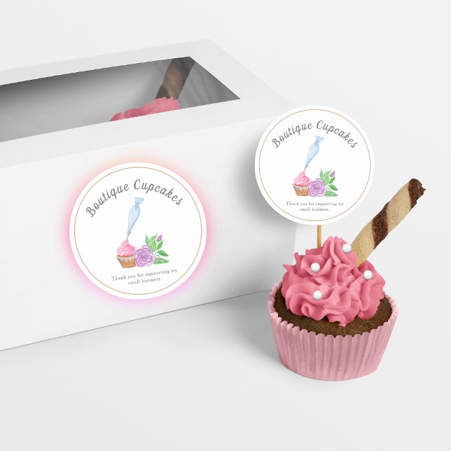 Sticker Rond Merci De Cupcake De Frosting Aquarelle (Créateur téléchargé)