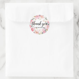 Sticker Rond Merci de  de couronne de fleurs rose