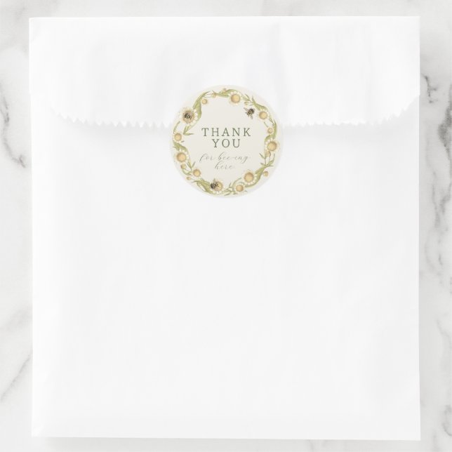Sticker Rond Merci de  de couronne Fleur sauvage Baby to Bee Da (Sac)