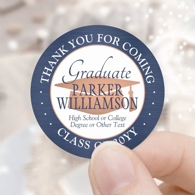 Sticker Rond Merci de diplôme Brossé Marine Blanc et cuivre (Créateur téléchargé)