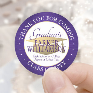 Sticker Rond Merci de diplôme brossé violet or et blanc