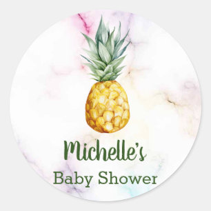Sticker Rond Merci de faveur de baby shower d'ananas