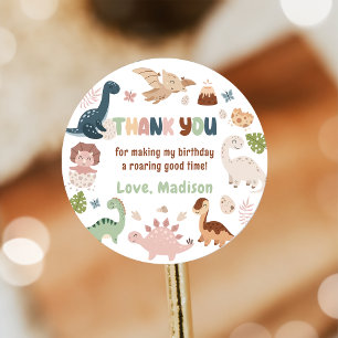 Sticker Rond Merci de fête d'anniversaire de Dinosaur