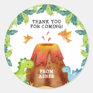 Sticker Rond Merci de fête d'anniversaire de Dinosaur