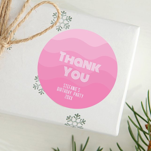 Sticker Rond Merci de fête d'anniversaire de fille rose (Créateur téléchargé)