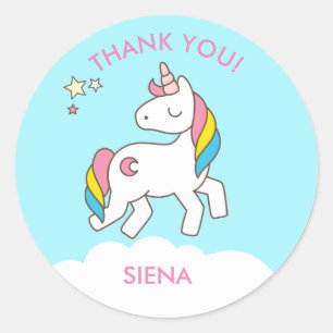 Sticker Rond Merci de fête d'anniversaire de la Unicorne