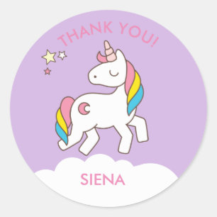 Sticker Rond Merci de fête d'anniversaire de la Unicorne