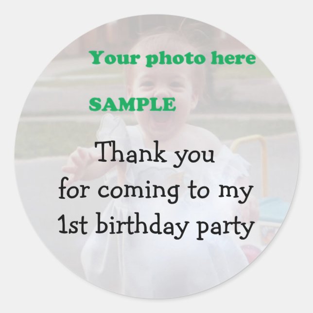 Sticker Rond Merci de fête d'anniversaire de l'enfant (Devant)