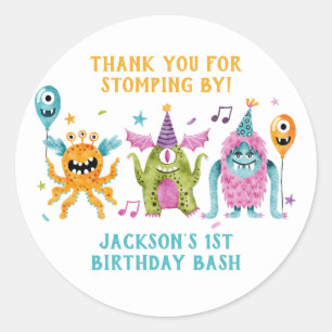 Sticker Rond Merci de fête d'anniversaire de Little Monster