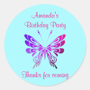 Sticker Rond Merci de fête d'anniversaire papillon