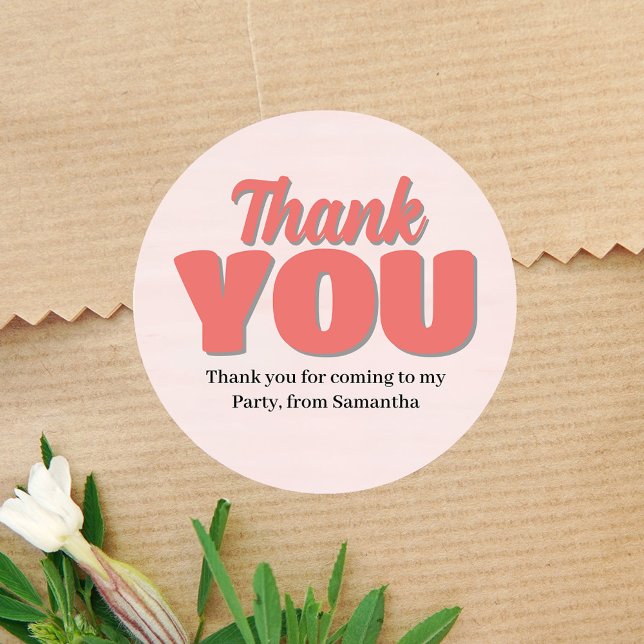 Sticker Rond Merci de fête de fille rose (Pink Birthday party Thank you sticker.)