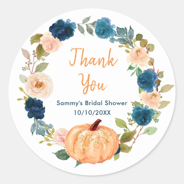 Sticker Rond Merci de Fête des mariées de Citrouille de Pêche F (Devant)
