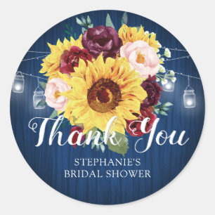 Sticker Rond Merci de Fête des mariées de Sunflower Mason Jars