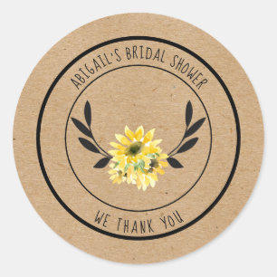 Sticker Rond Merci de Fête des mariées de tournesol rustique