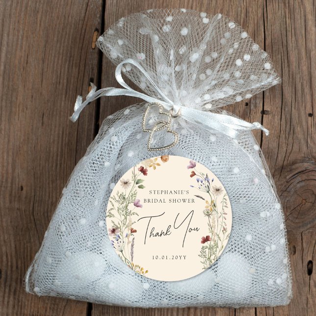 Sticker Rond Merci de Fête des mariées Fleur sauvage Boho (Créateur téléchargé)