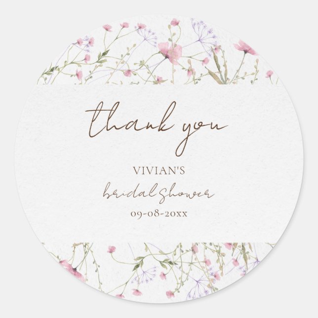 Sticker Rond Merci de Fête des mariées Fleur sauvage délicat (Devant)