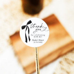 Sticker Rond Merci de Fête des mariées noir Bow, Favoriser les 