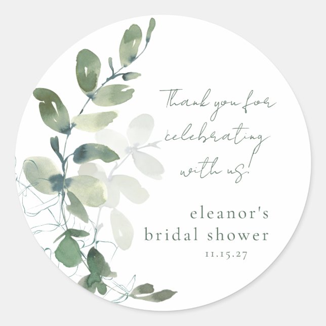 Sticker Rond Merci de Fête des mariées personnalisée Eucalyptus (Devant)