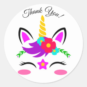 Sticker Rond Merci de Fleur unicorne rose mou