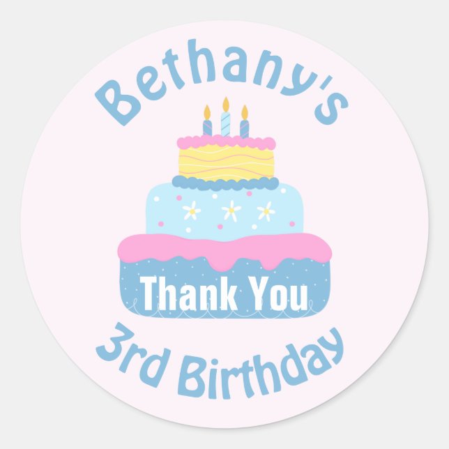 Sticker Rond Merci de gâteau Anniversaire de enfant à couche fi (Devant)