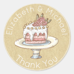 Sticker Rond Merci de gâteau Mariage Whimsical Favoriser Kraft