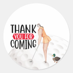 Sticker Rond Merci de golf avec texte et drapeau Femme Golfer