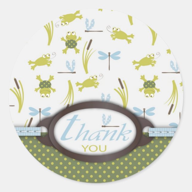 Sticker Rond Merci de grenouille et libellule (Devant)
