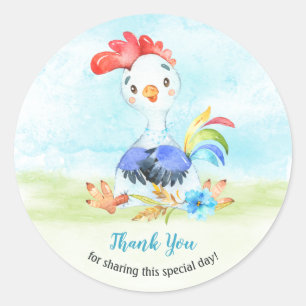 Sticker Rond Merci de la ferme Watercolor Boy Rooster