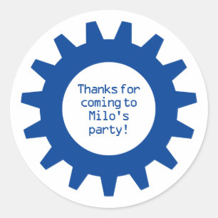 Sticker Rond Merci de la fête d'anniversaire de Blue Gear