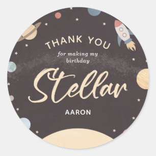 Sticker Rond Merci de la fête d'anniversaire de l'espace extra-