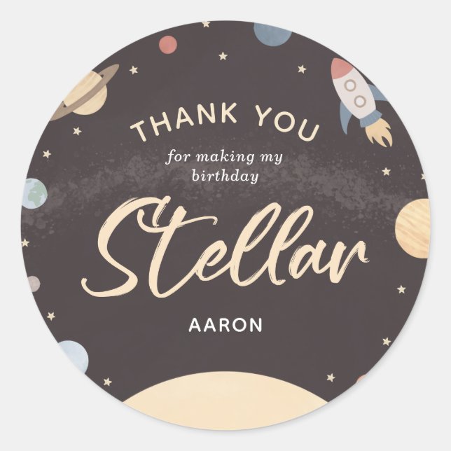 Sticker Rond Merci de la fête d'anniversaire de l'espace extra- (Devant)