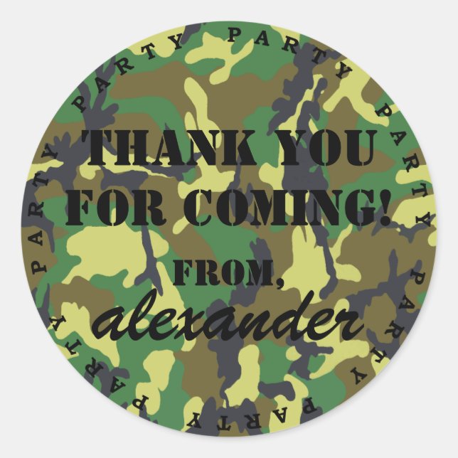 Sticker Rond Merci de la fête de Camouflage (Devant)