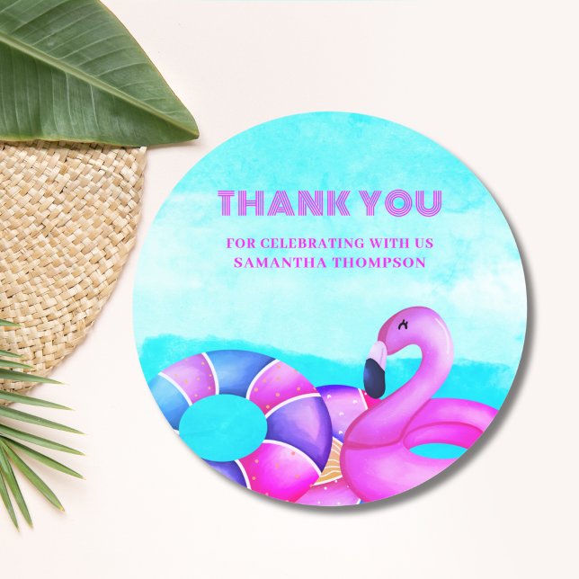 Sticker Rond Merci de la fête de la piscine rose (Créateur téléchargé)