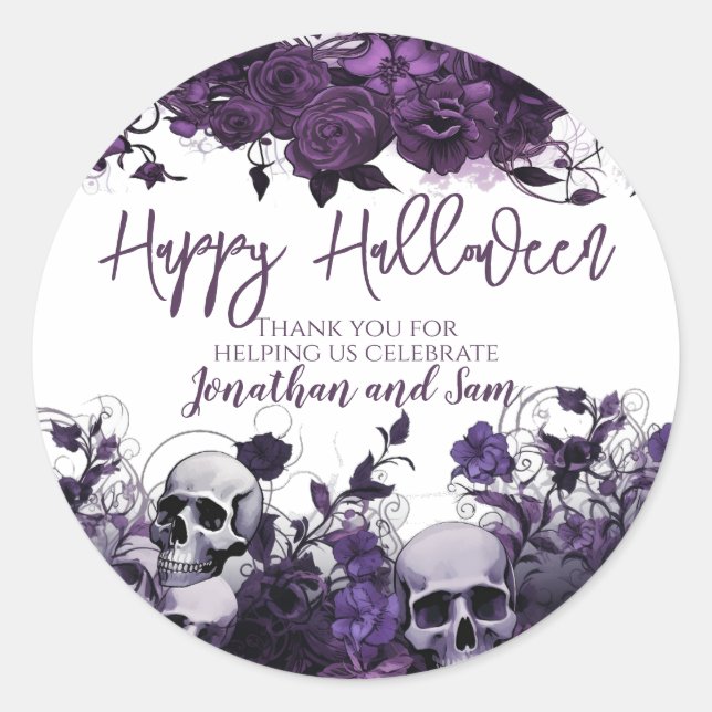Sticker Rond Merci de la fête d'Halloween crâne violet (Devant)