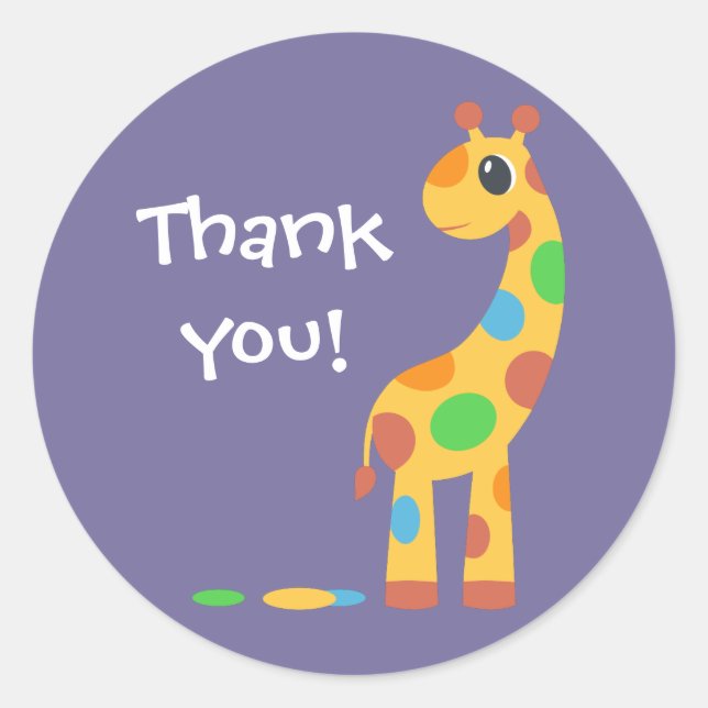 Sticker Rond Merci de la Giraffe de dessin coloré (Devant)