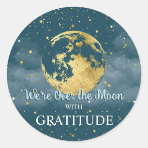 Sticker Rond Merci de la Gratitude céleste turquoise et or