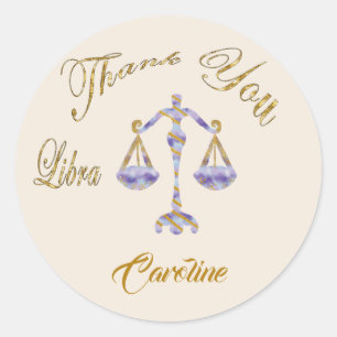 Sticker Rond Merci de la Parties scintillant d'or Libra
