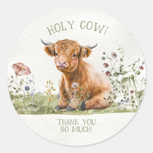Sticker Rond Merci de la vache des Highlands (Devant)