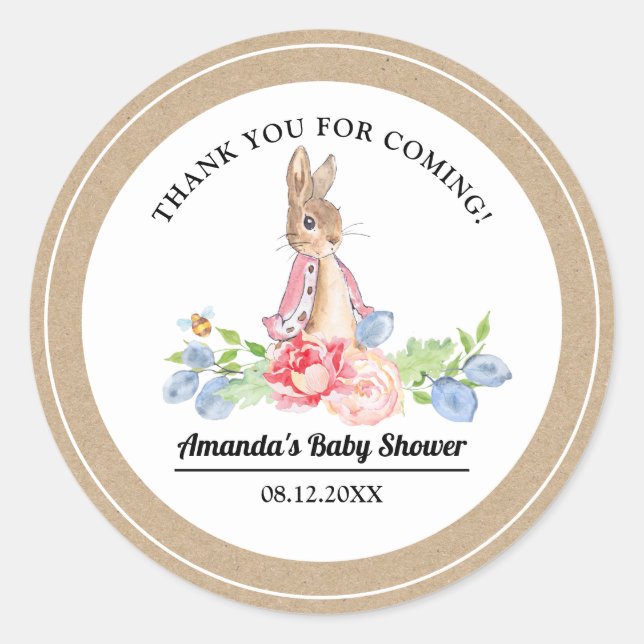 Sticker Rond Merci de lapin doux Favoriser Baby shower (Devant)